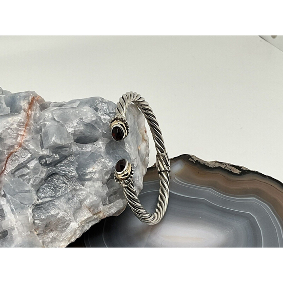 Samuel Benham BJC Sterling Silver & 14K Gold HINGED Garnet Cuff Bracelet - Picture 2 of 7